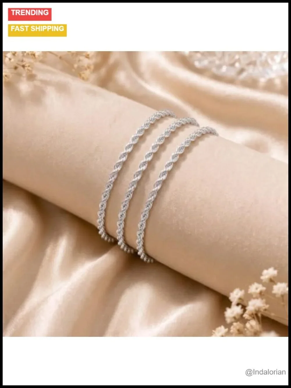 925 Sterling Silver Rope Chain Bracelet for Women 3.5mm